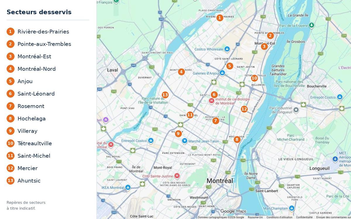 carte-secteurs-desservis-espoir-debouchage-fr-compressee Carte des 13 secteurs de Montréal desservis par Espoir Débouchage.